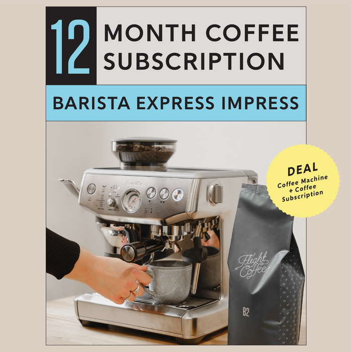 Breville Barista Express Impress Machine + 12 Month Coffee Subscription