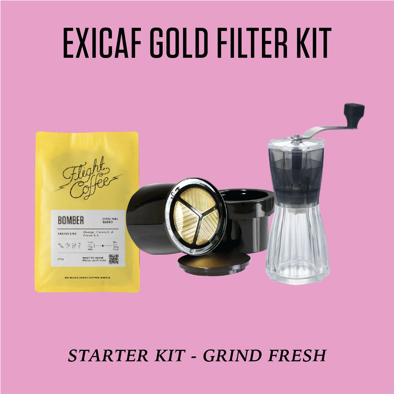 Exicaf Gold Filter Kit w/ Hand Grinder
