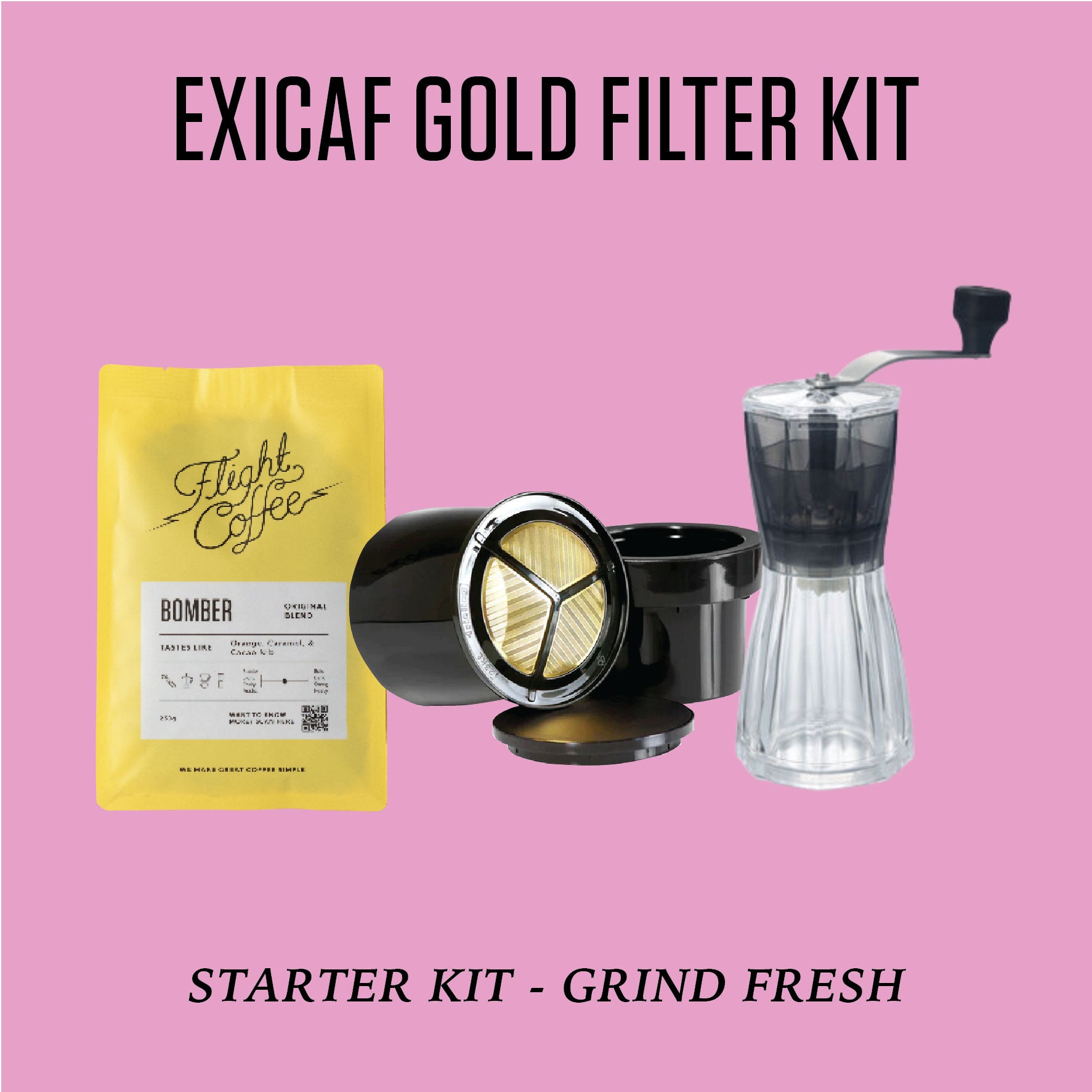 Exicaf Gold Filter Kit w/ Hand Grinder
