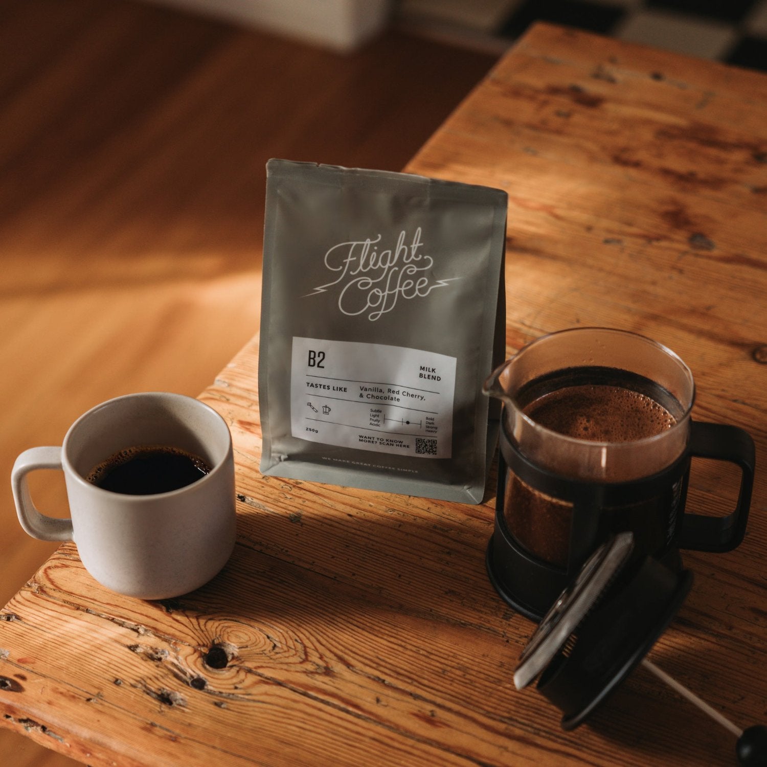 B2 coffee with French press