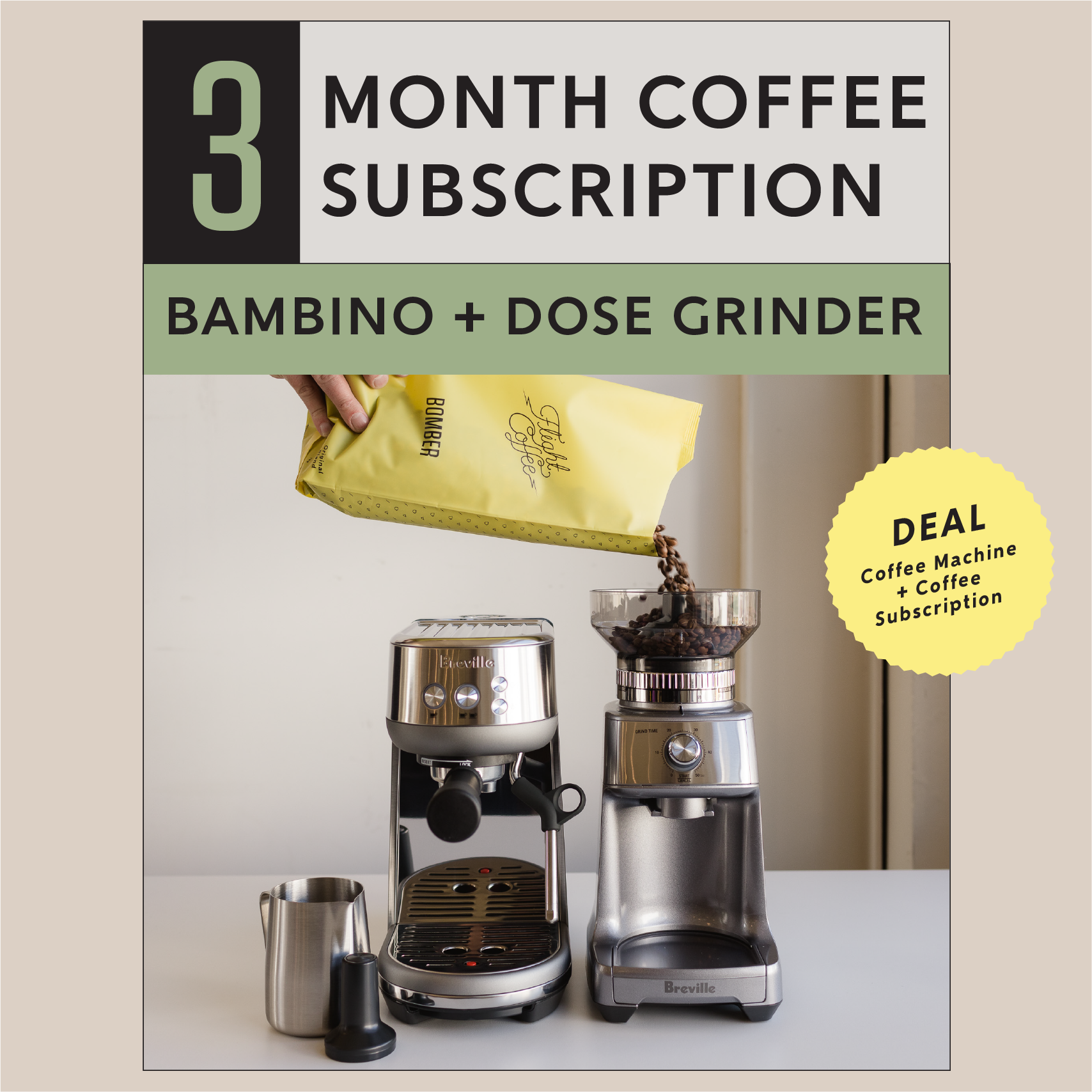 Breville Bambino Machine + Dose Grinder + 3 Month Coffee Subscription